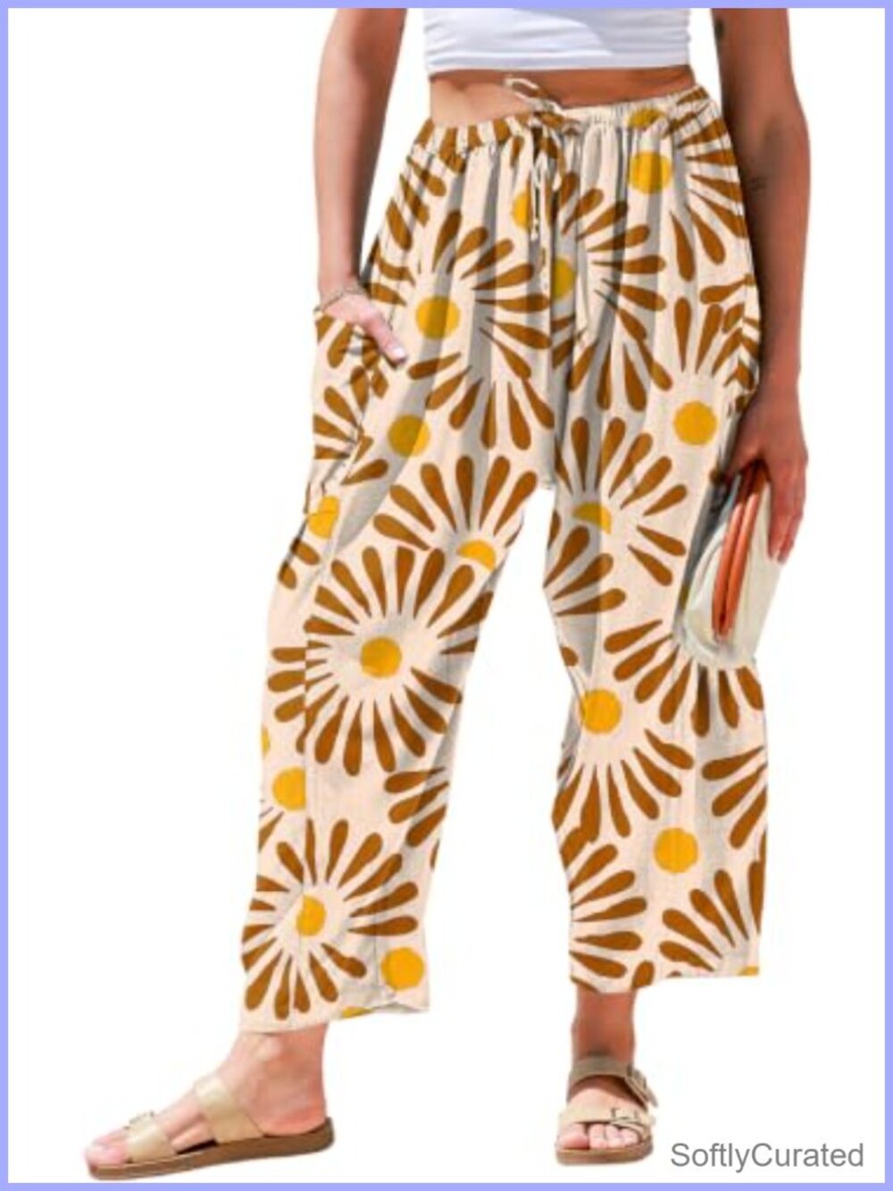 Linen Wide Leg Palazzo Pants Drawstring Elastic Waist Loose Flowy